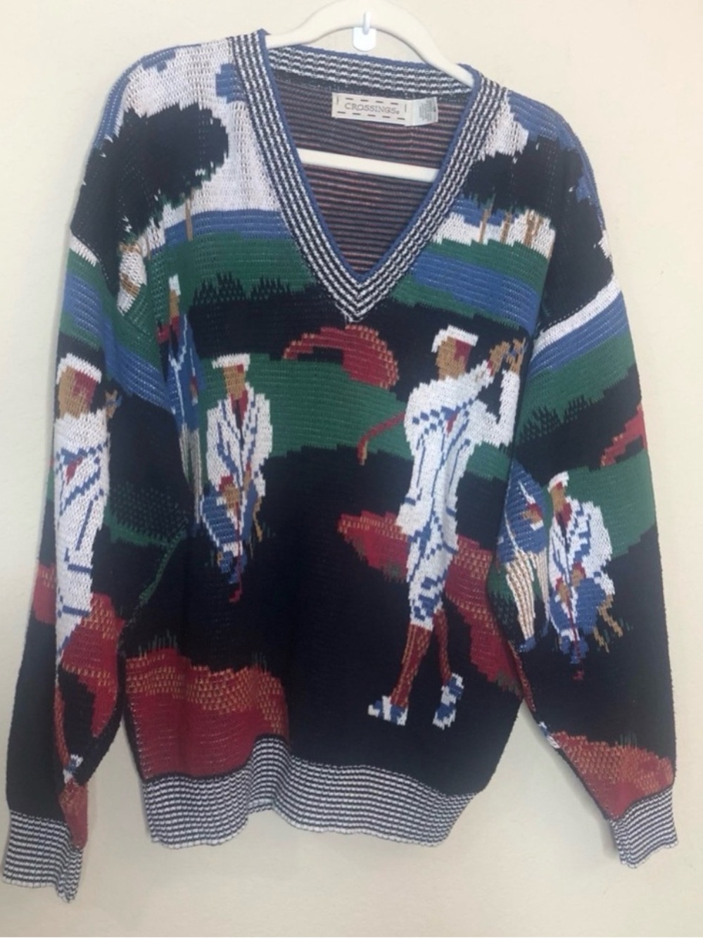 Vintage crossing golf sweater V-neck pull over 100% cotton unisex size XL